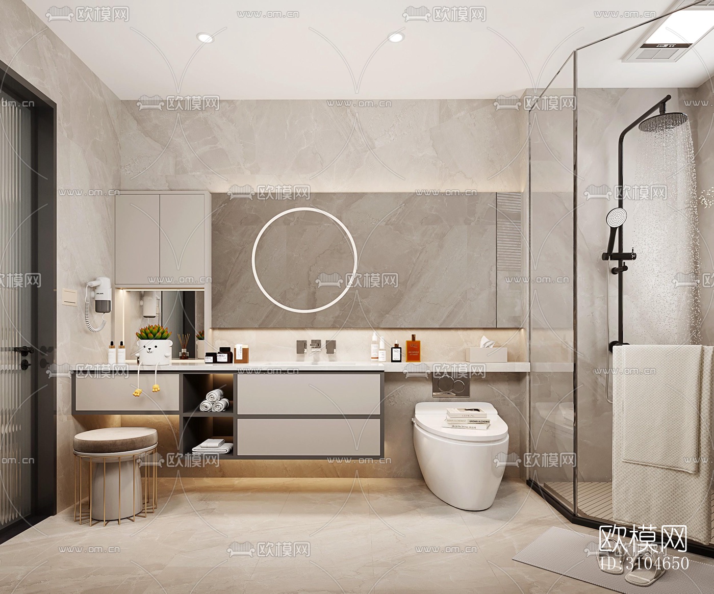 现代卫生间效果图下载（渲染图1）