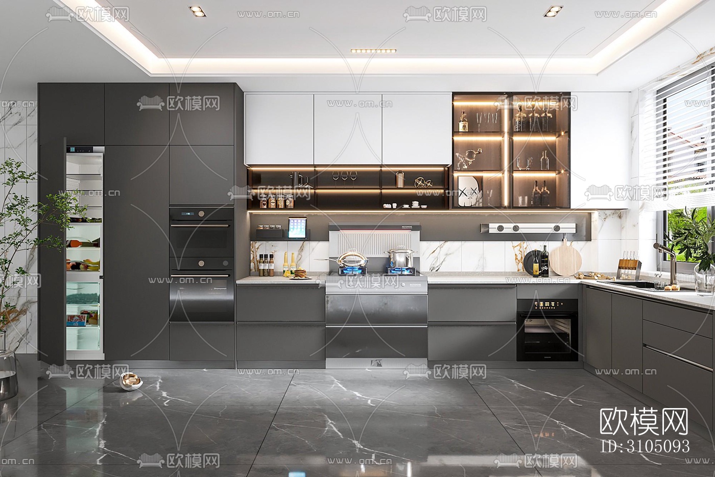 高级灰厨房效果图下载（渲染图4）