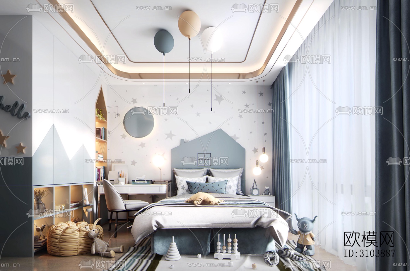 北欧儿童房效果图下载（渲染图5）