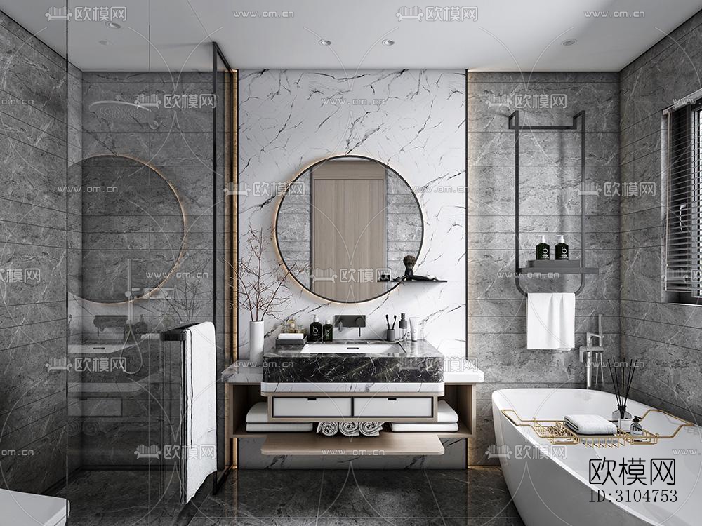 高级灰卫生间效果图下载（渲染图4）