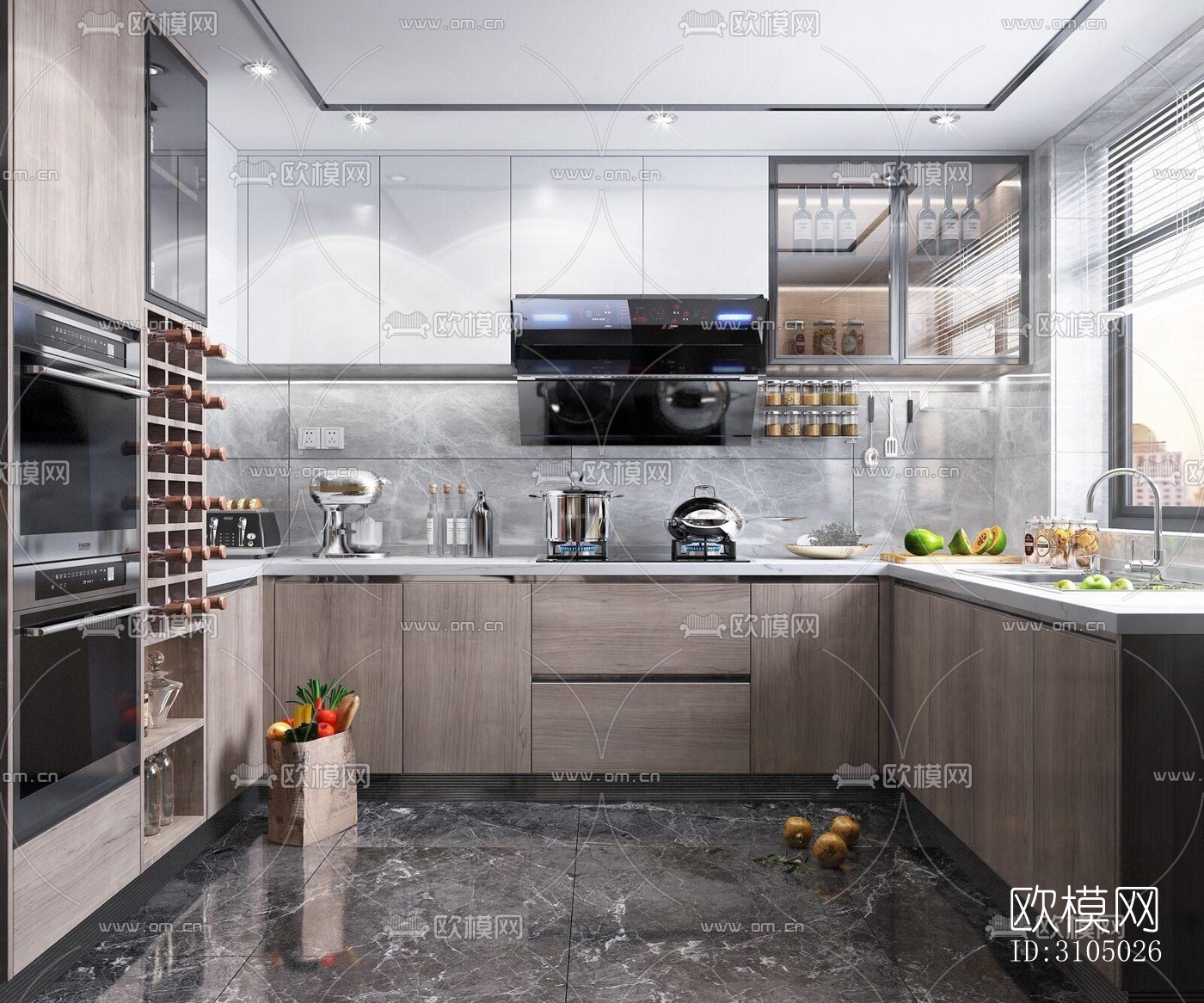 现代厨房效果图下载（渲染图3）