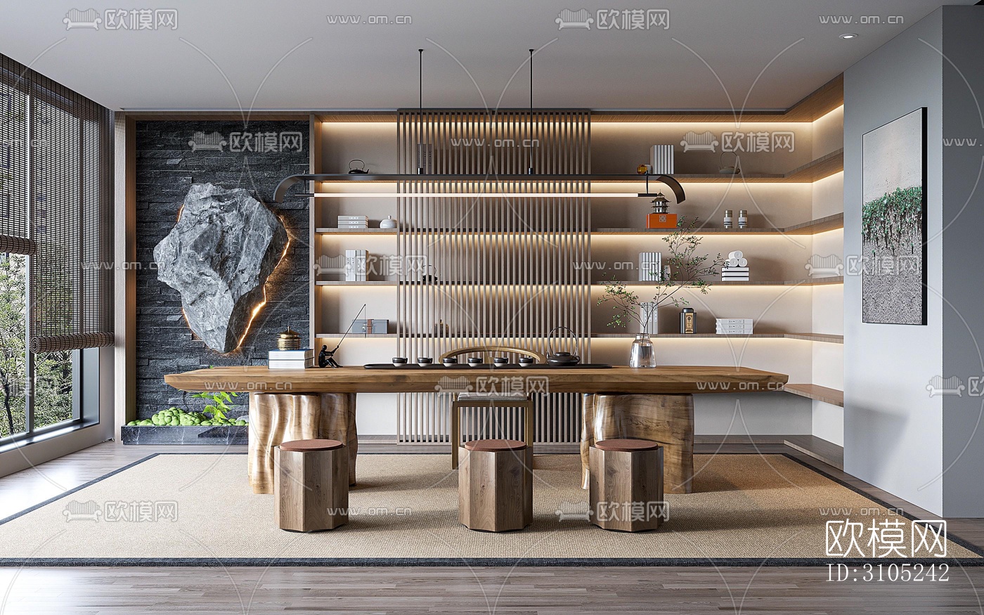 新中式茶室效果图下载（渲染图5）