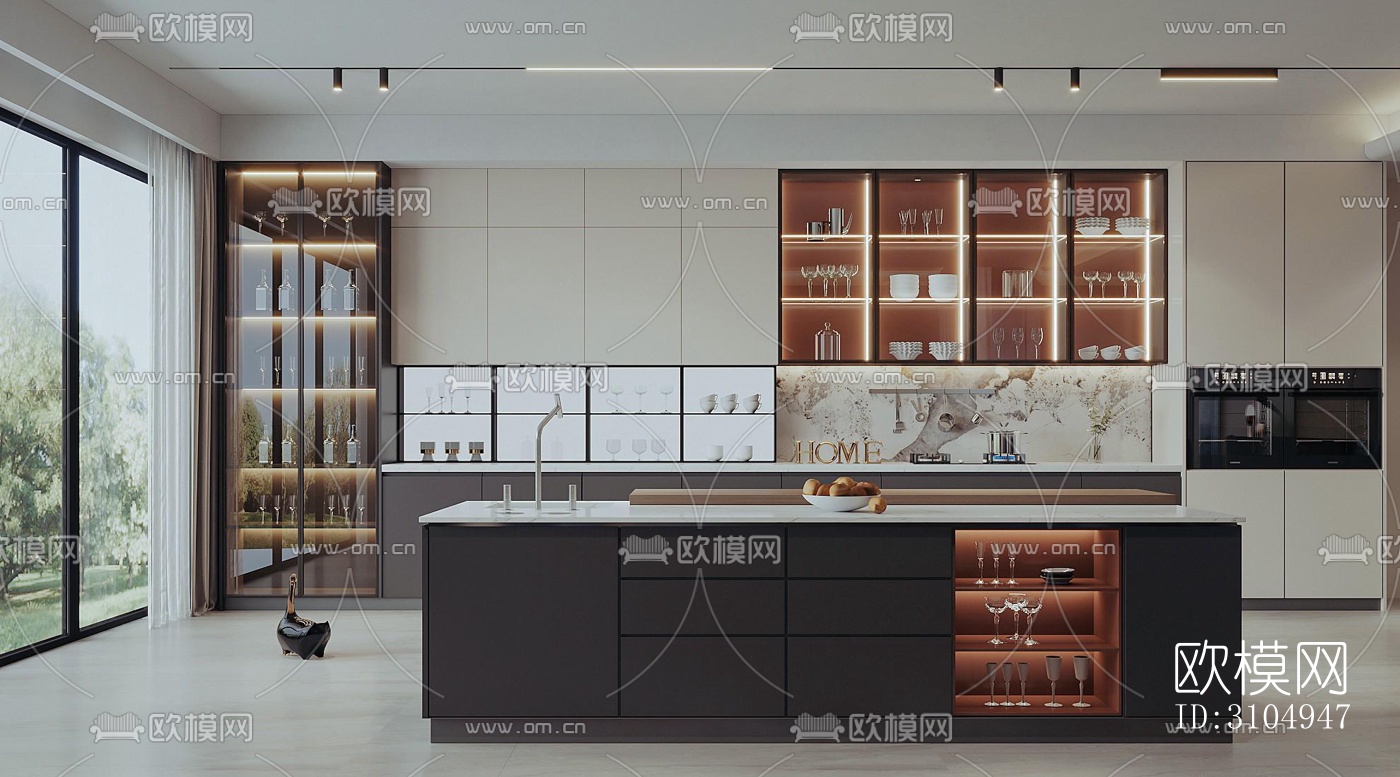 现代厨房效果图下载（渲染图2）
