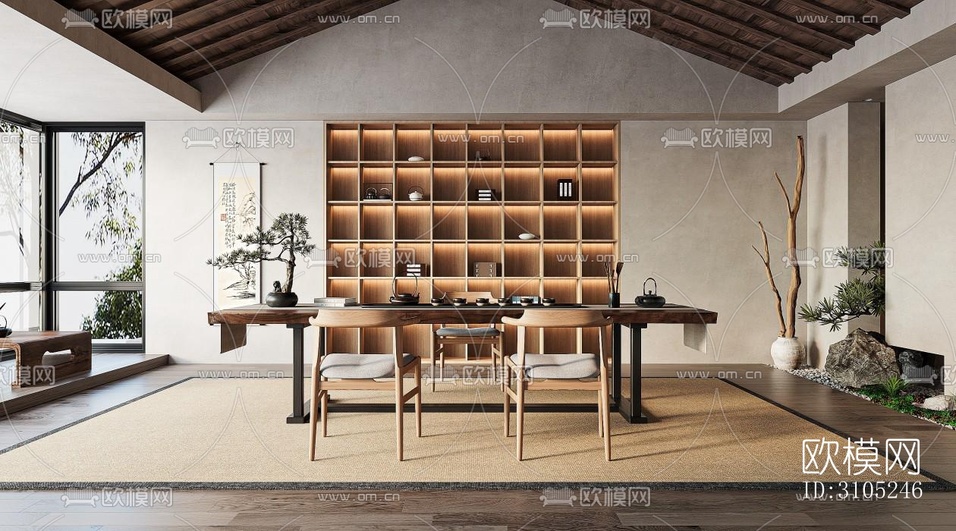 新中式茶室效果图下载(渲染图3)