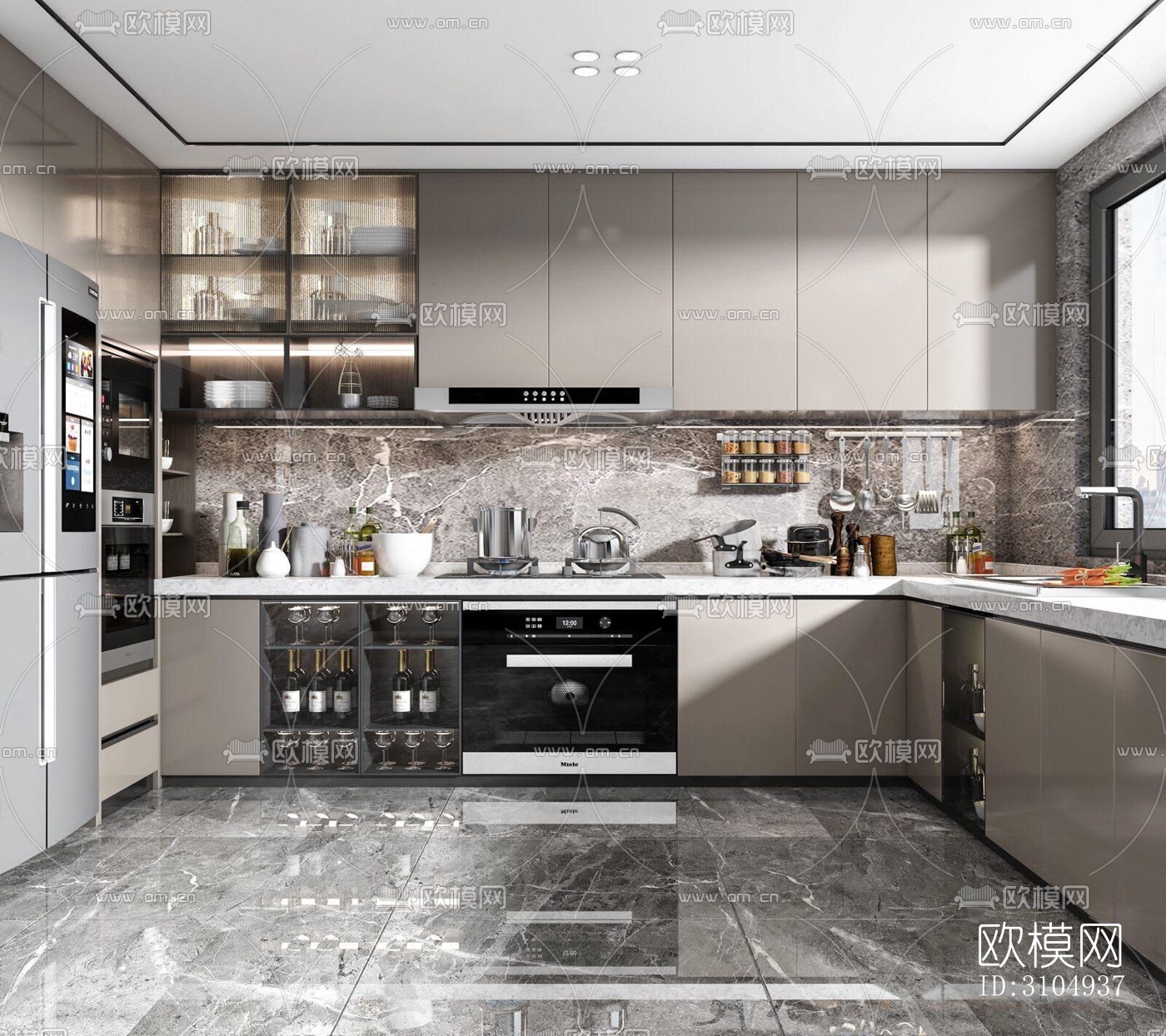 现代厨房效果图下载（渲染图3）