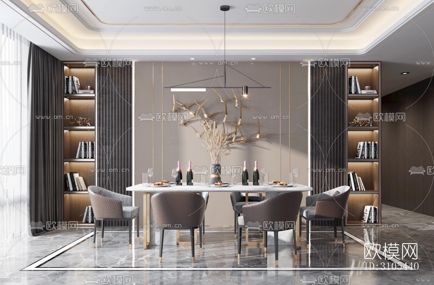 现代餐厅效果图下载（渲染图1）