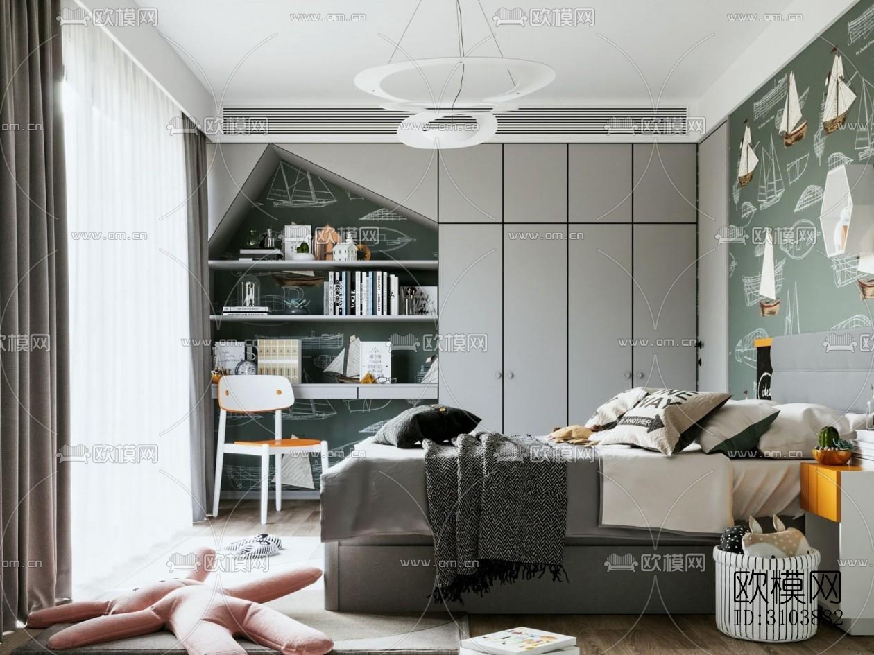 北欧儿童房效果图下载（渲染图1）