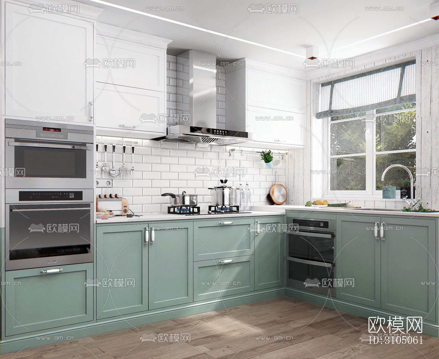 美式厨房效果图下载（渲染图3）