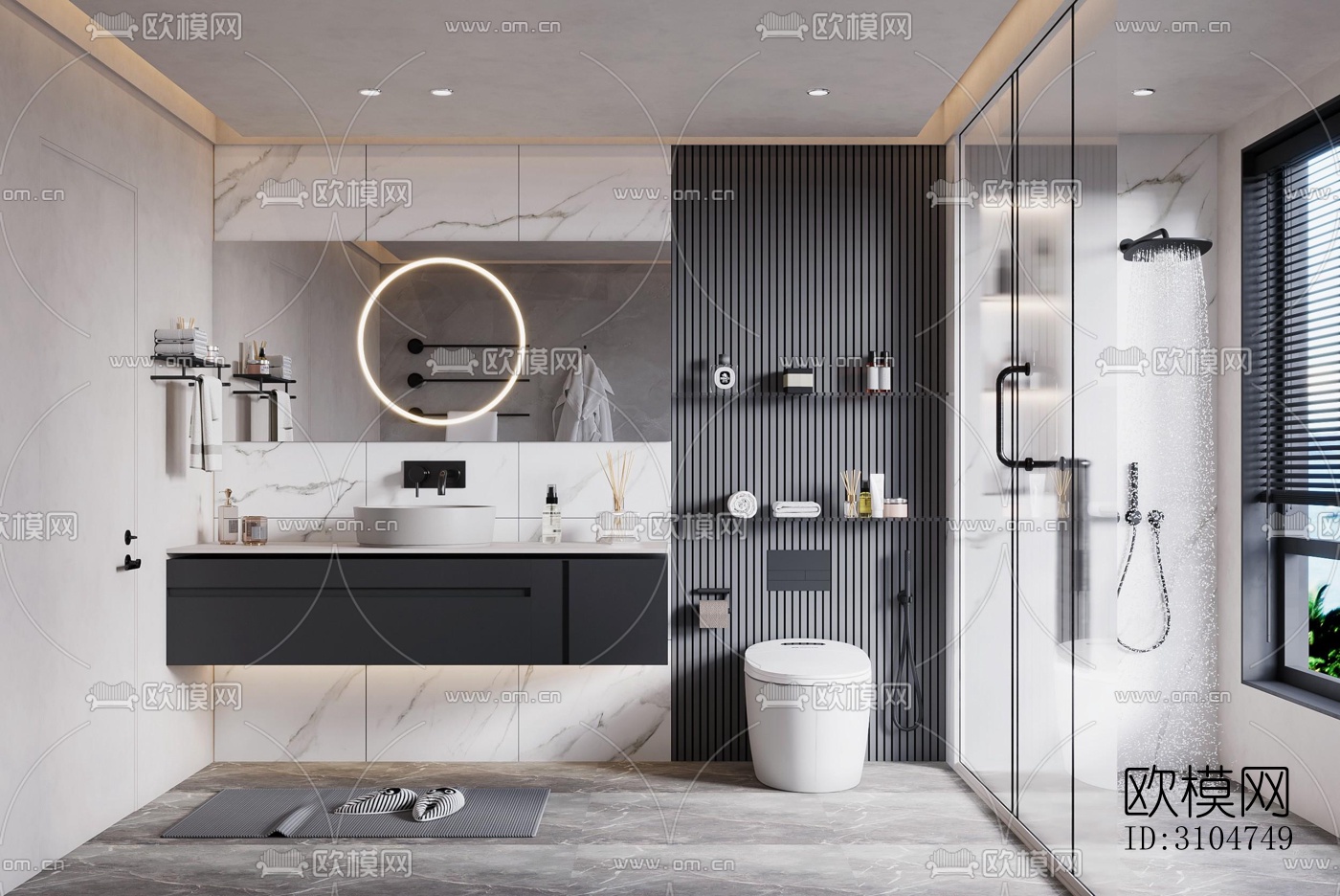 高级灰卫生间效果图下载（渲染图3）
