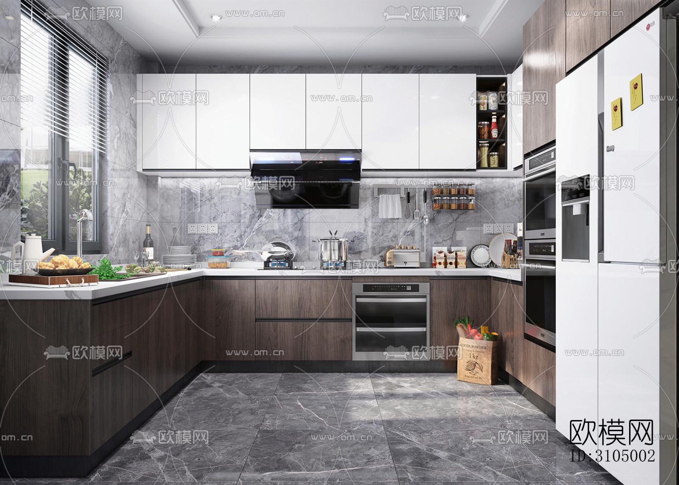 现代厨房效果图下载（渲染图1）