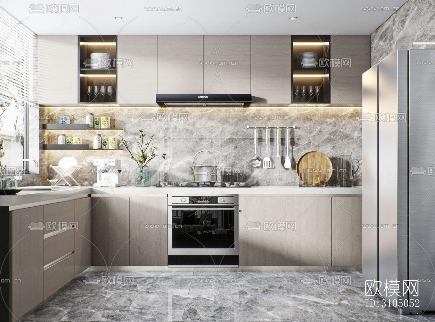 现代厨房效果图下载（渲染图1）
