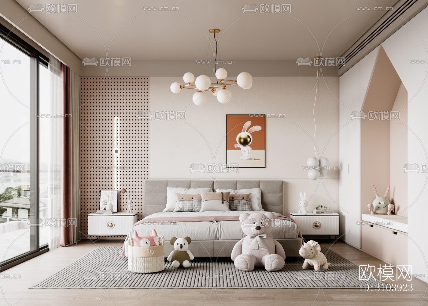 奶油风儿童房效果图下载（渲染图4）