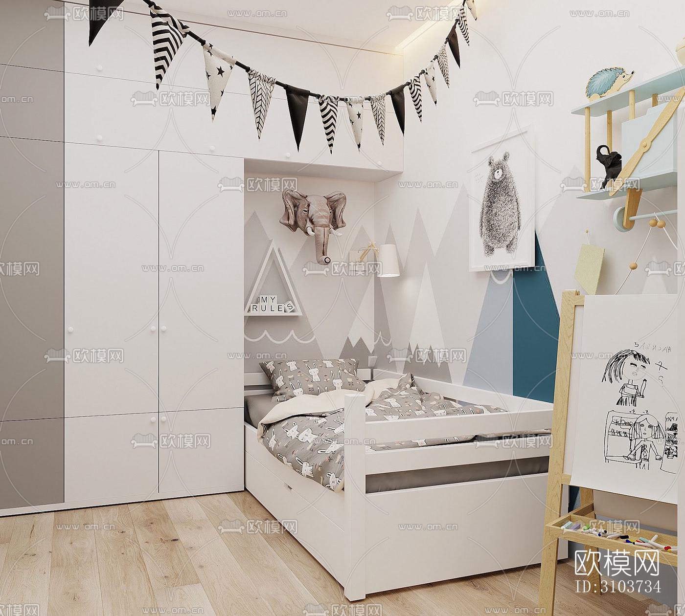 北欧儿童房效果图下载（渲染图4）