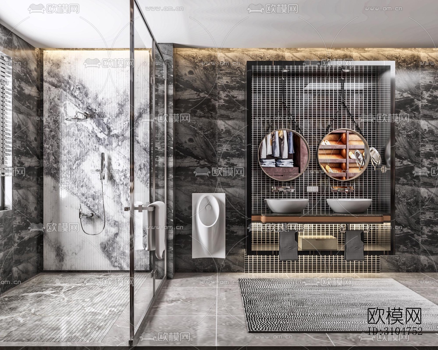 高级灰卫生间效果图下载（渲染图3）