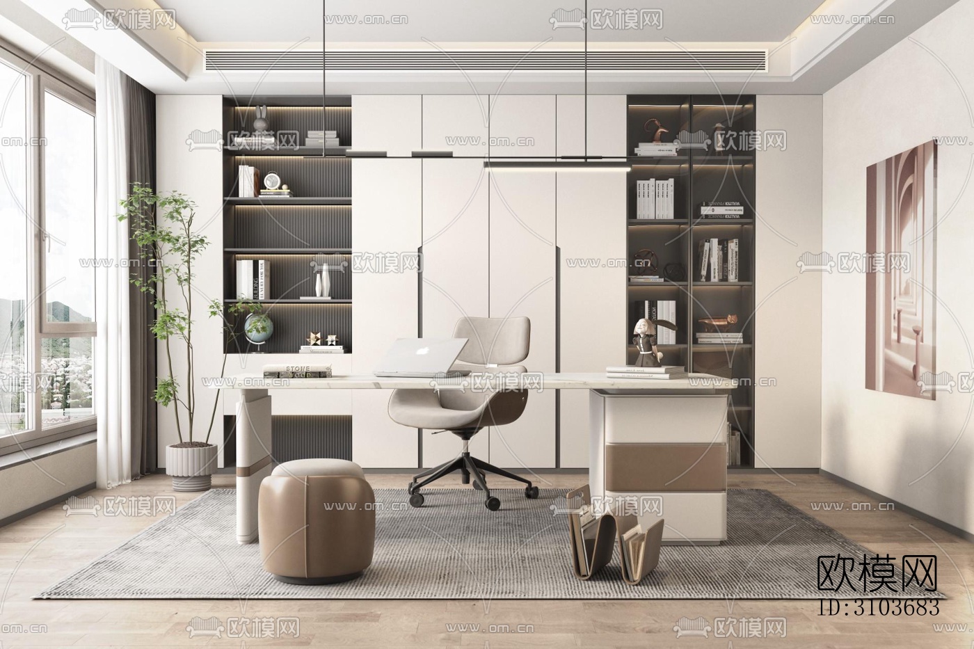现代书房效果图下载（渲染图5）