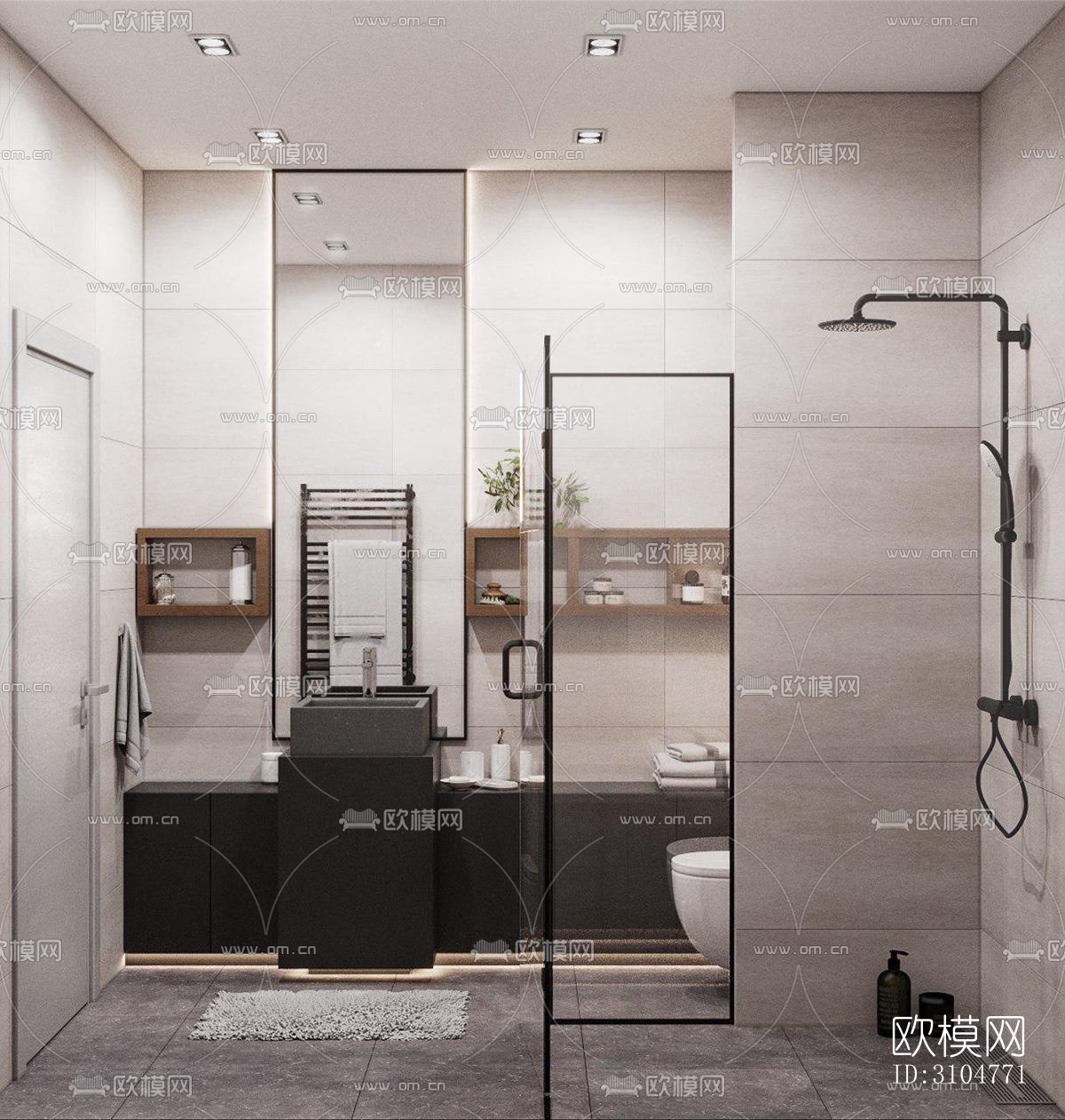 高级灰卫生间效果图下载（渲染图5）