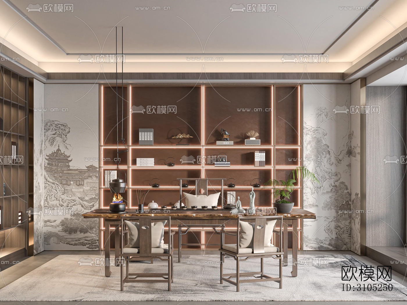 新中式茶室效果图下载（渲染图1）