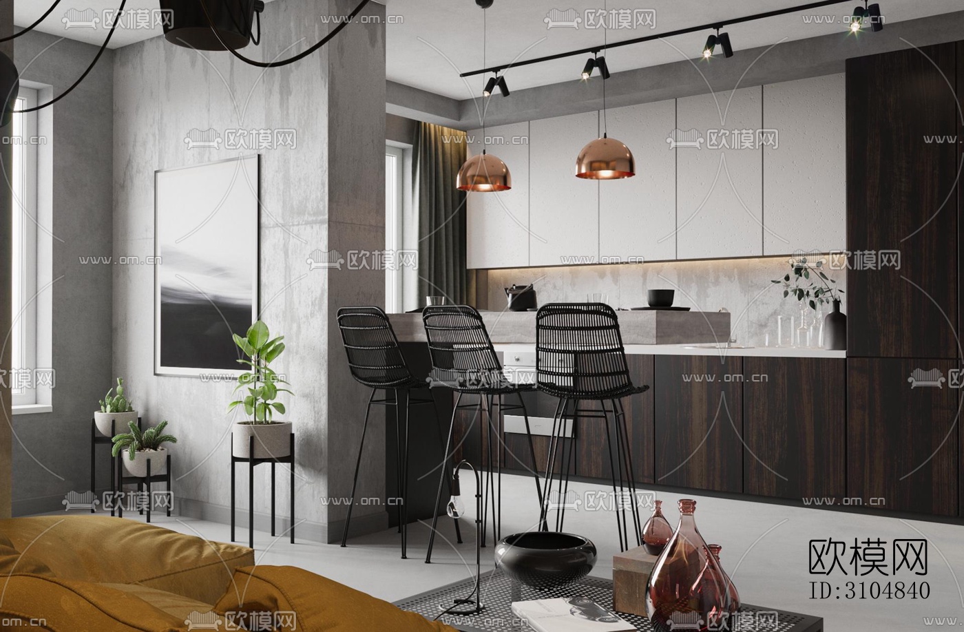 北欧厨房效果图下载（渲染图1）