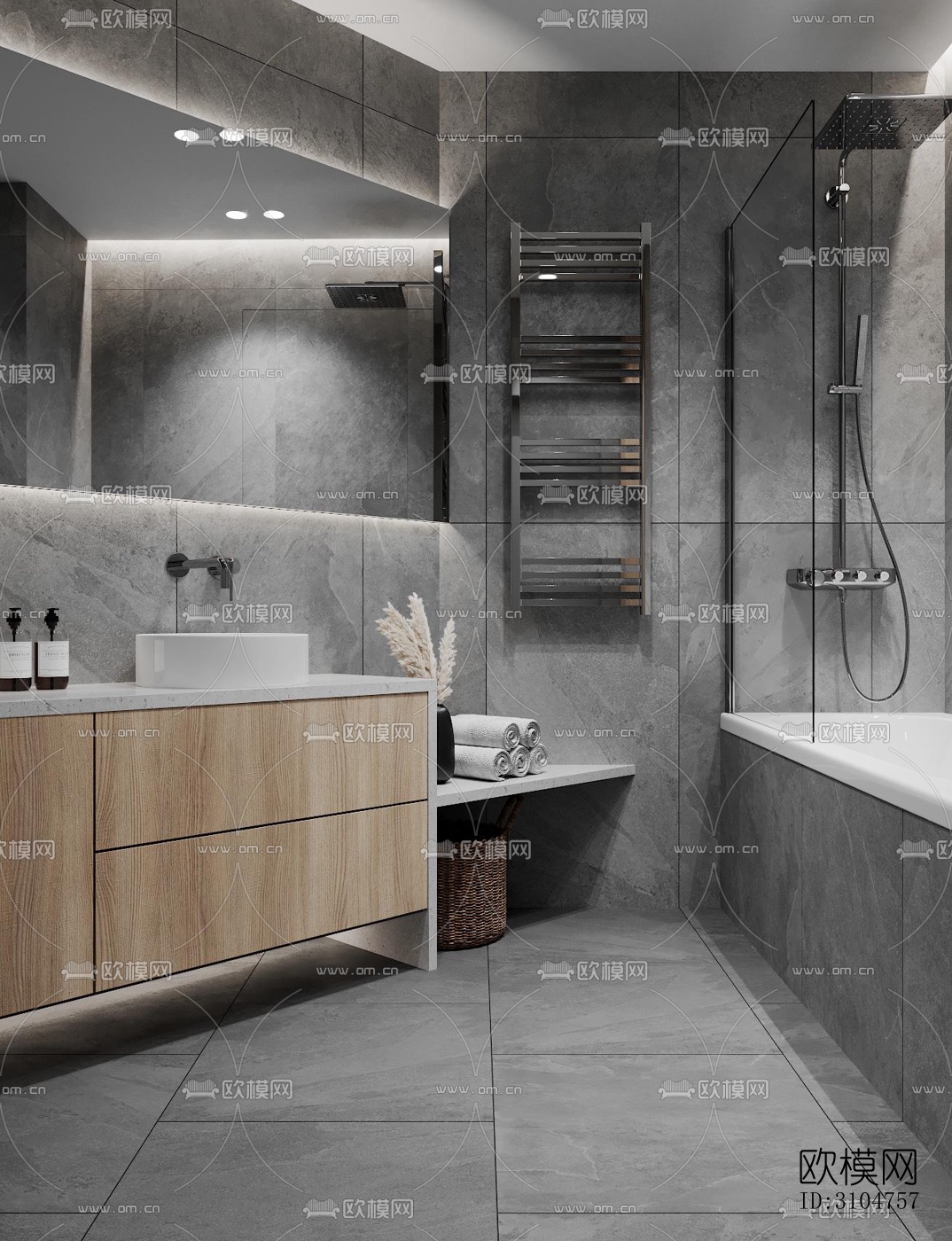 高级灰卫生间效果图下载（渲染图1）