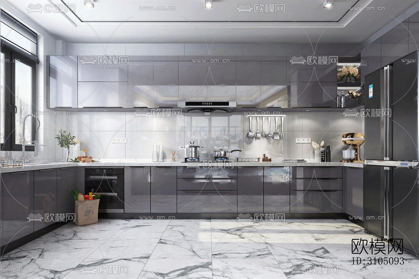 高级灰厨房效果图下载（渲染图3）