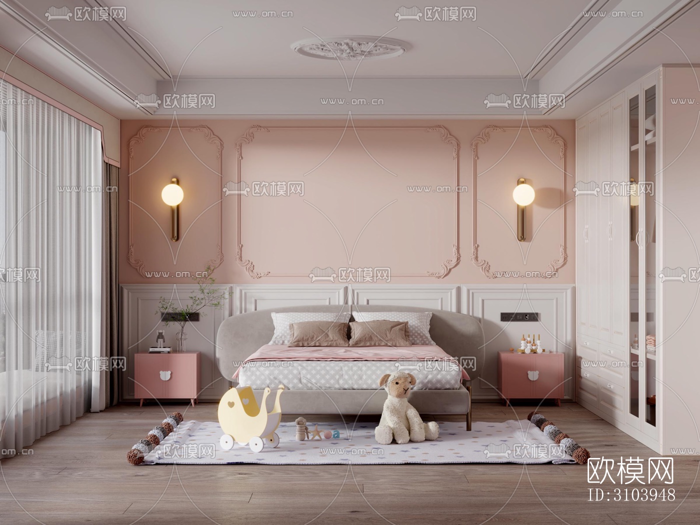 法式儿童房效果图下载（渲染图2）