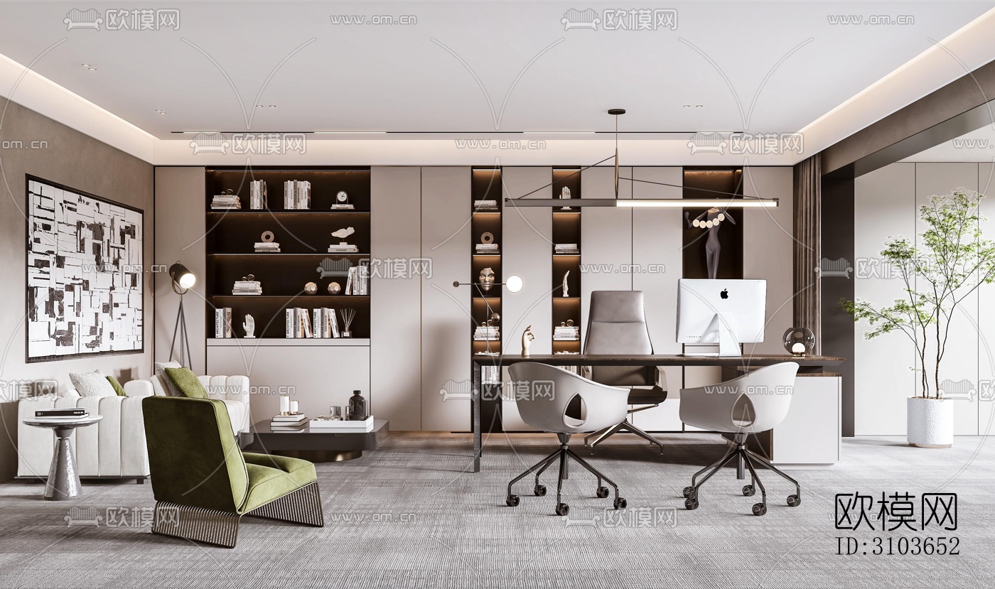现代书房效果图下载（渲染图3）