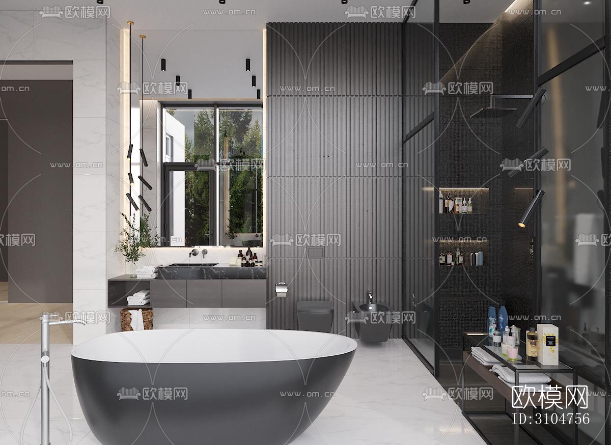 高级灰卫生间效果图下载（渲染图2）