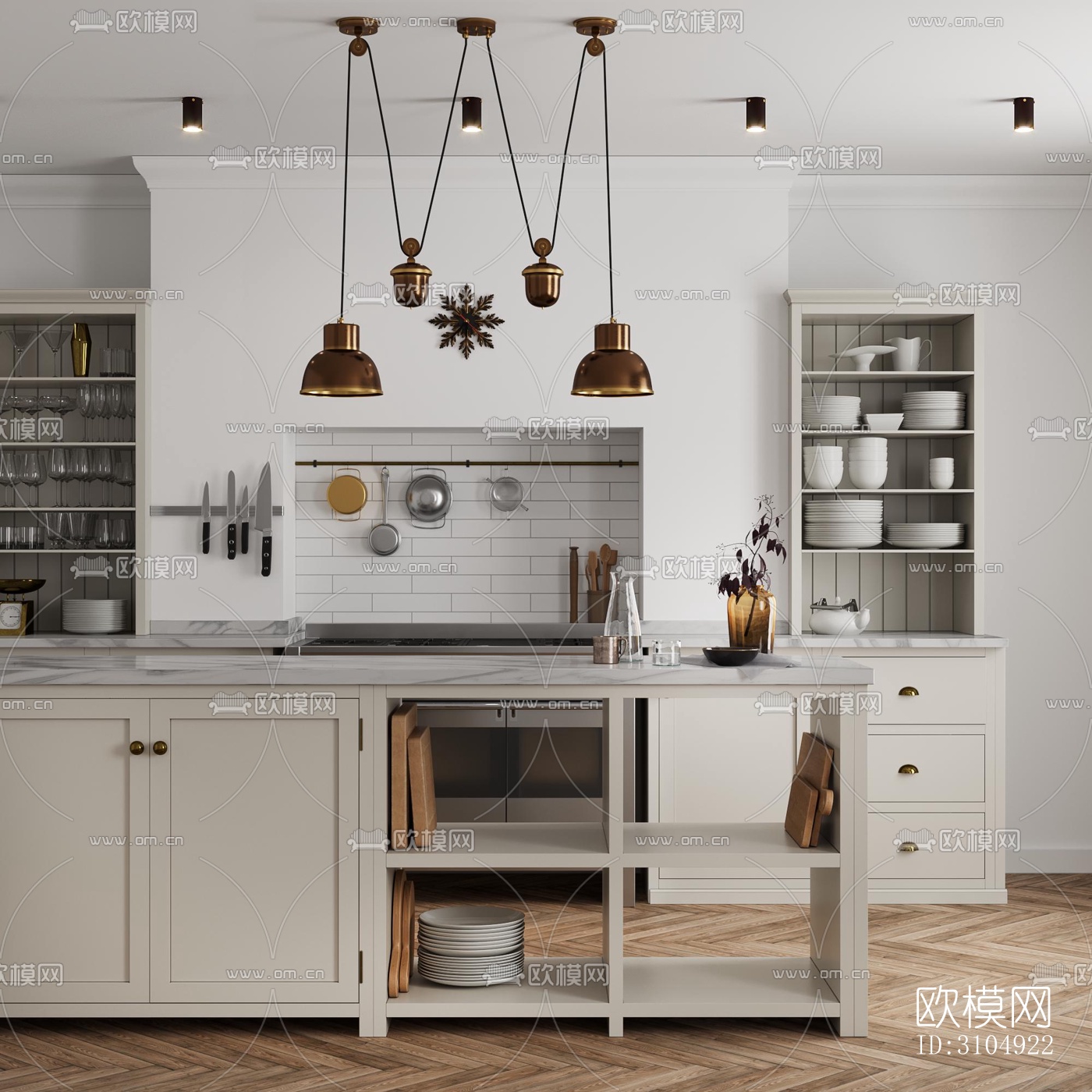 法式厨房效果图下载（渲染图2）