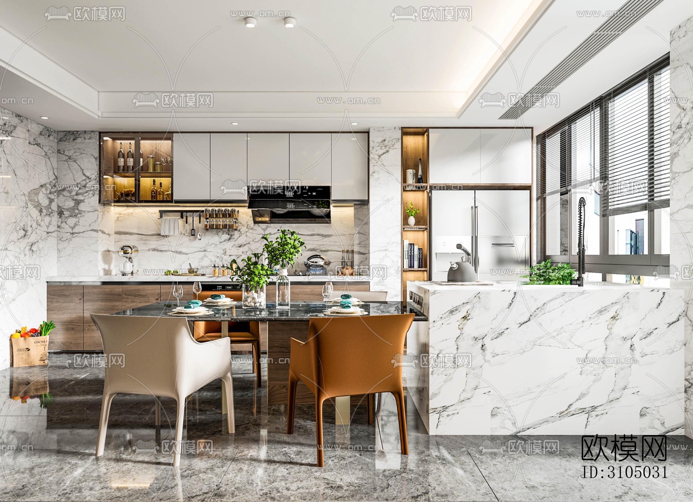 现代厨房效果图下载（渲染图2）