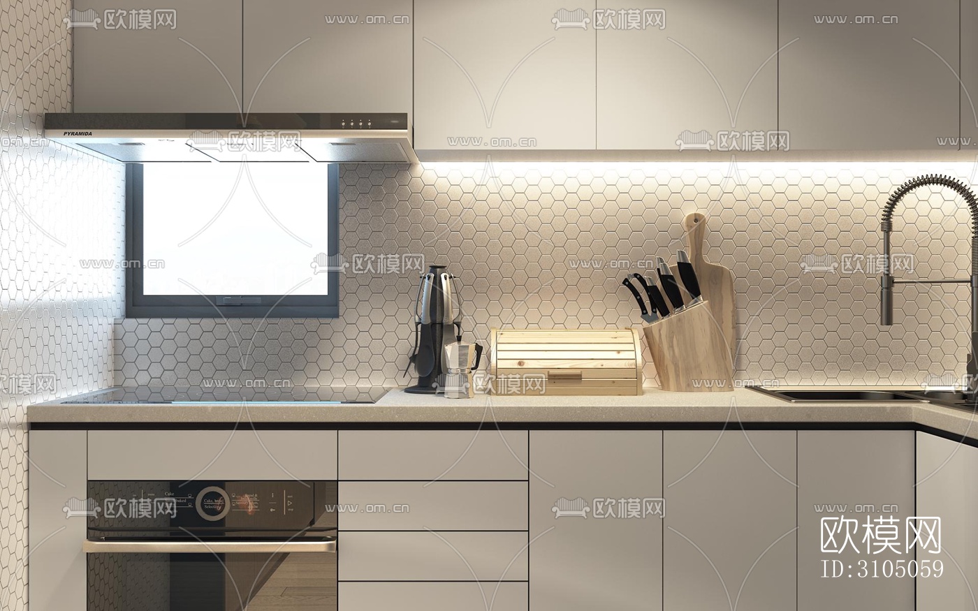 现代厨房效果图下载（渲染图1）