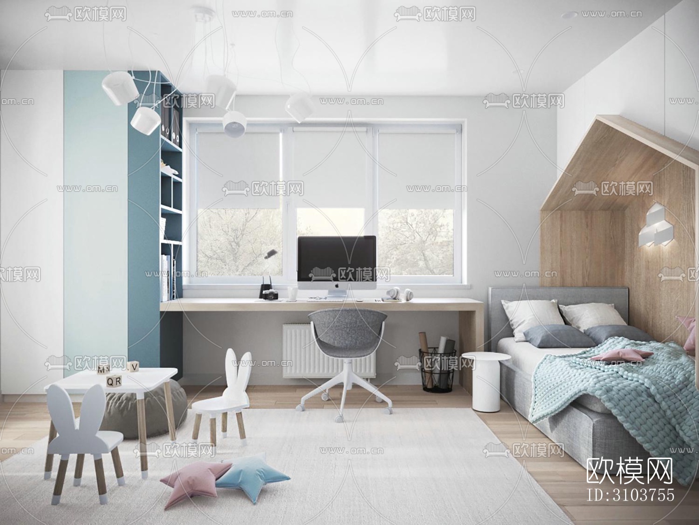 北欧儿童房效果图下载（渲染图2）