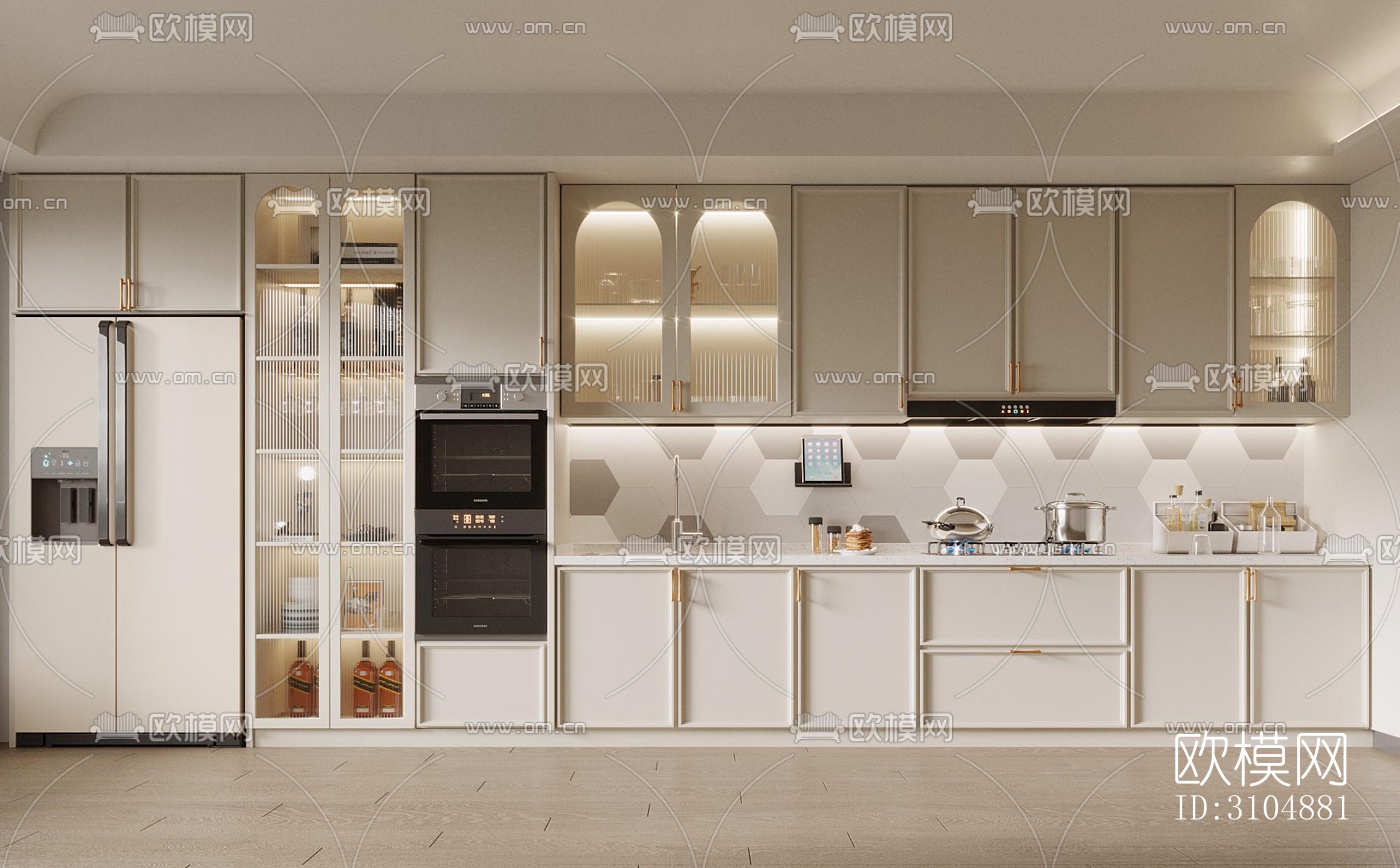 奶油风厨房效果图下载（渲染图1）