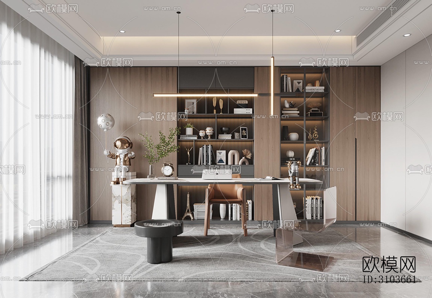 现代书房效果图下载（渲染图3）