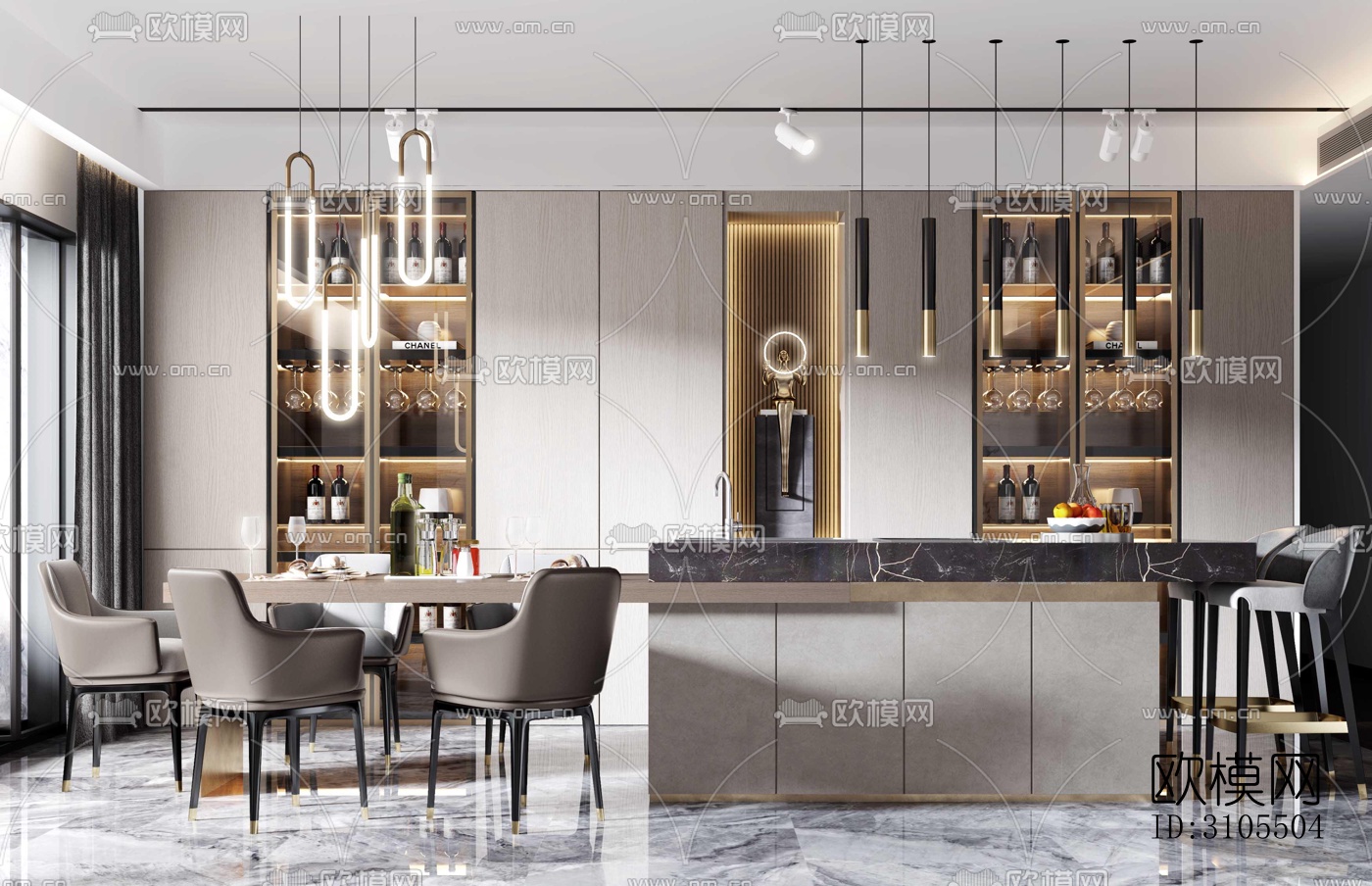 现代餐厅效果图下载（渲染图2）