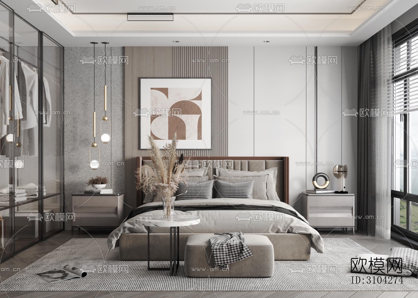 现代卧室效果图下载（渲染图1）