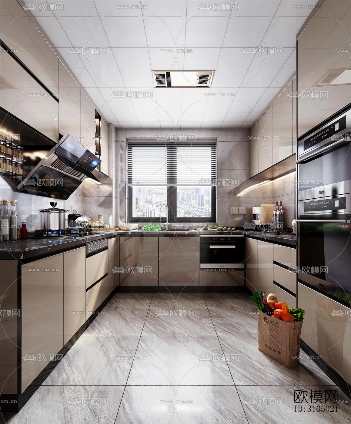 现代厨房效果图下载（渲染图1）