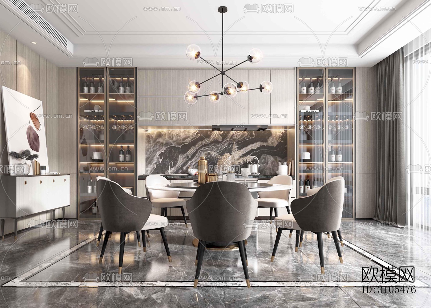 现代餐厅效果图下载（渲染图1）