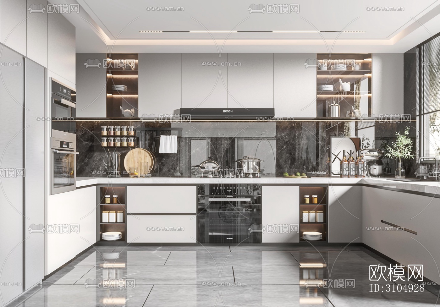 现代厨房效果图下载（渲染图2）