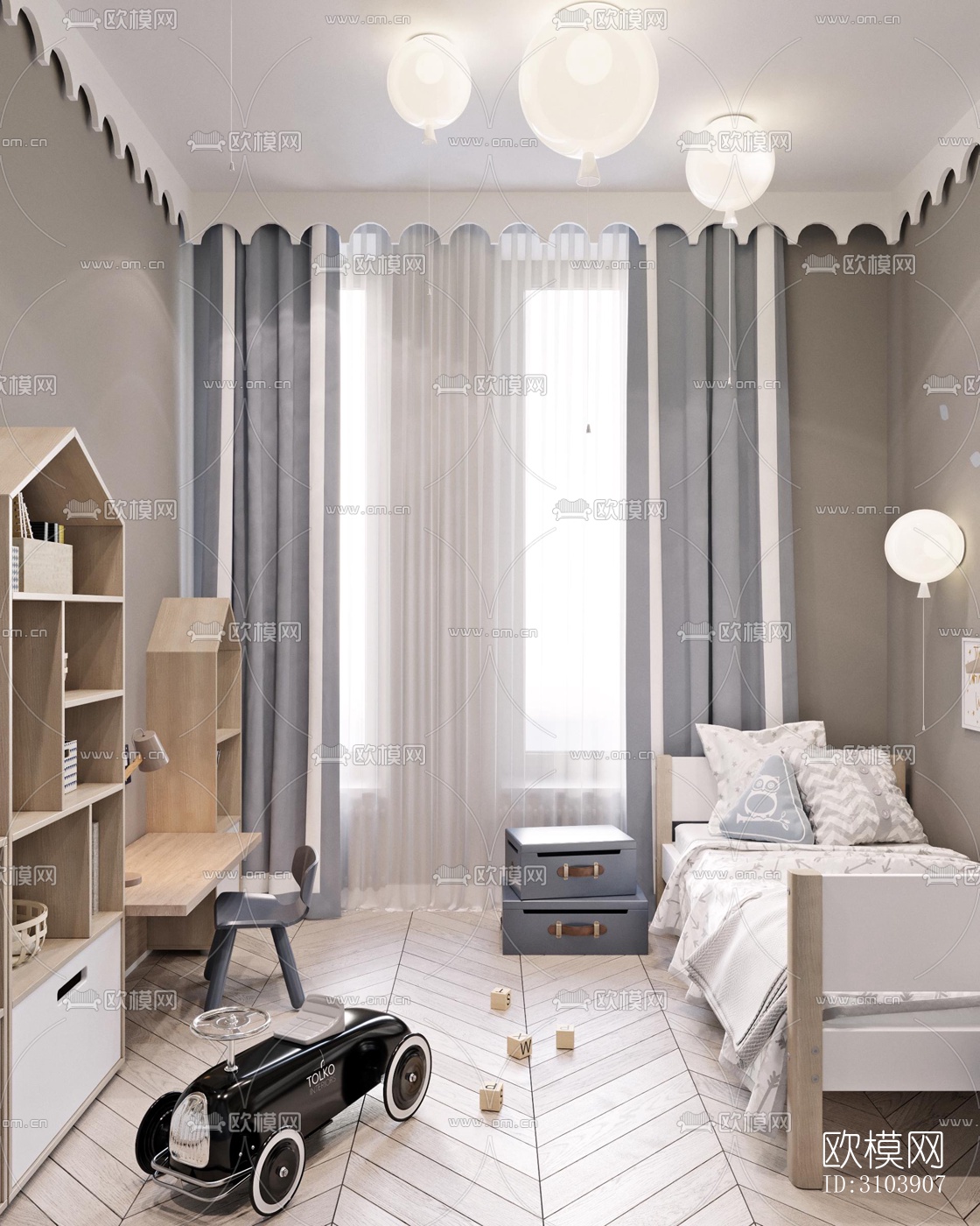 北欧儿童房效果图下载（渲染图3）