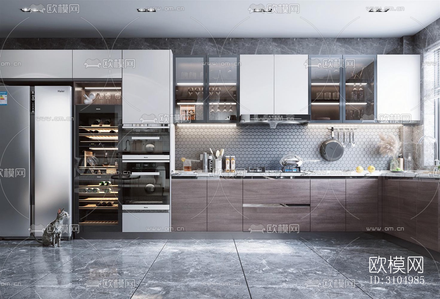 现代厨房效果图下载（渲染图2）