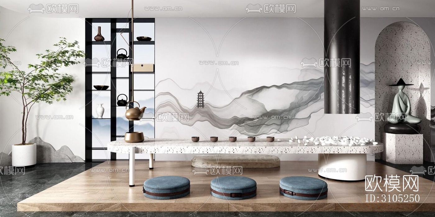 新中式茶室效果图下载（渲染图2）