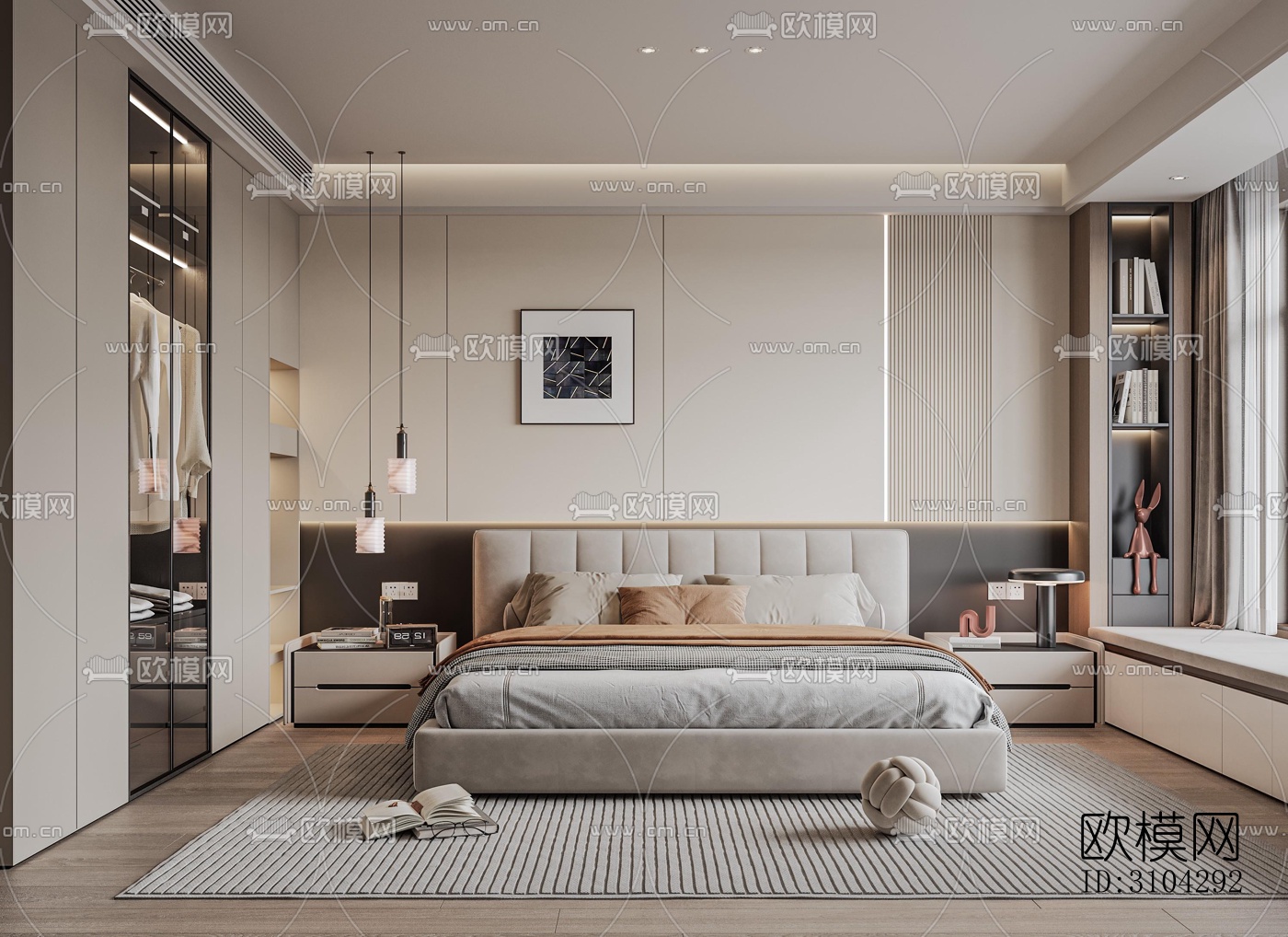 现代卧室效果图下载（渲染图3）