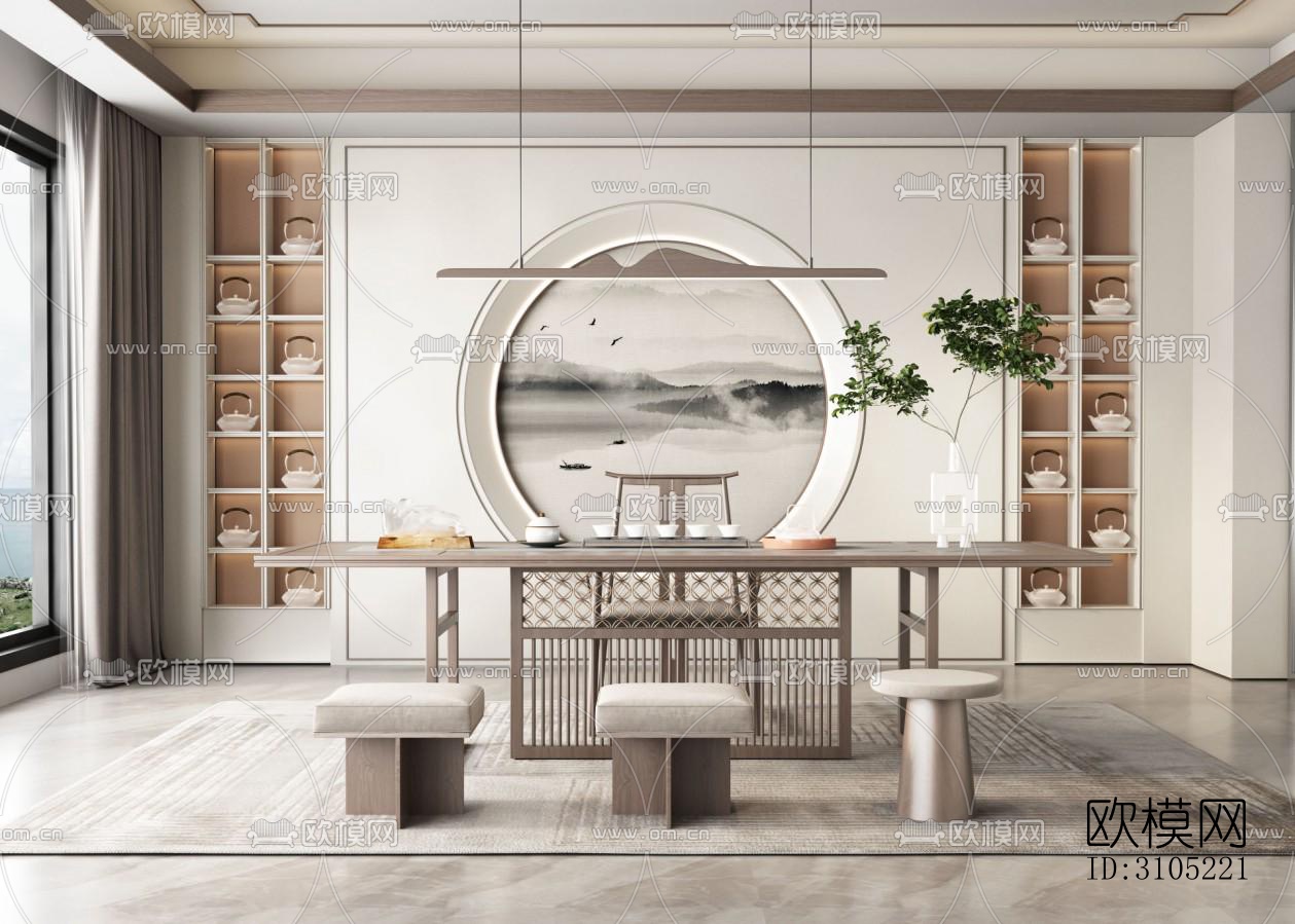 新中式茶室效果图下载（渲染图5）