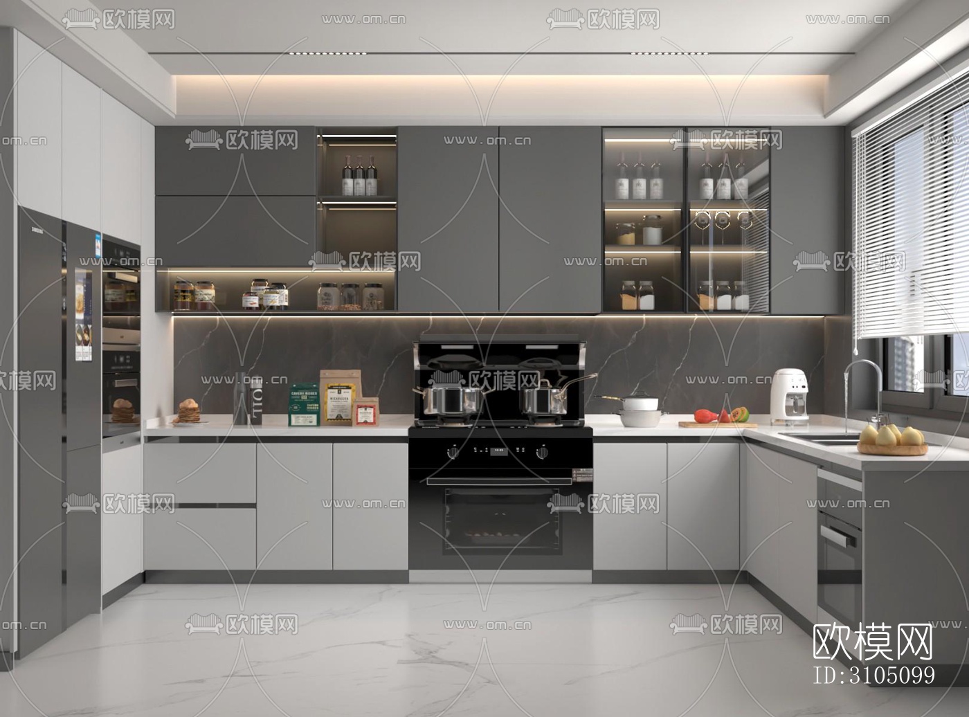 高级灰厨房效果图下载（渲染图3）