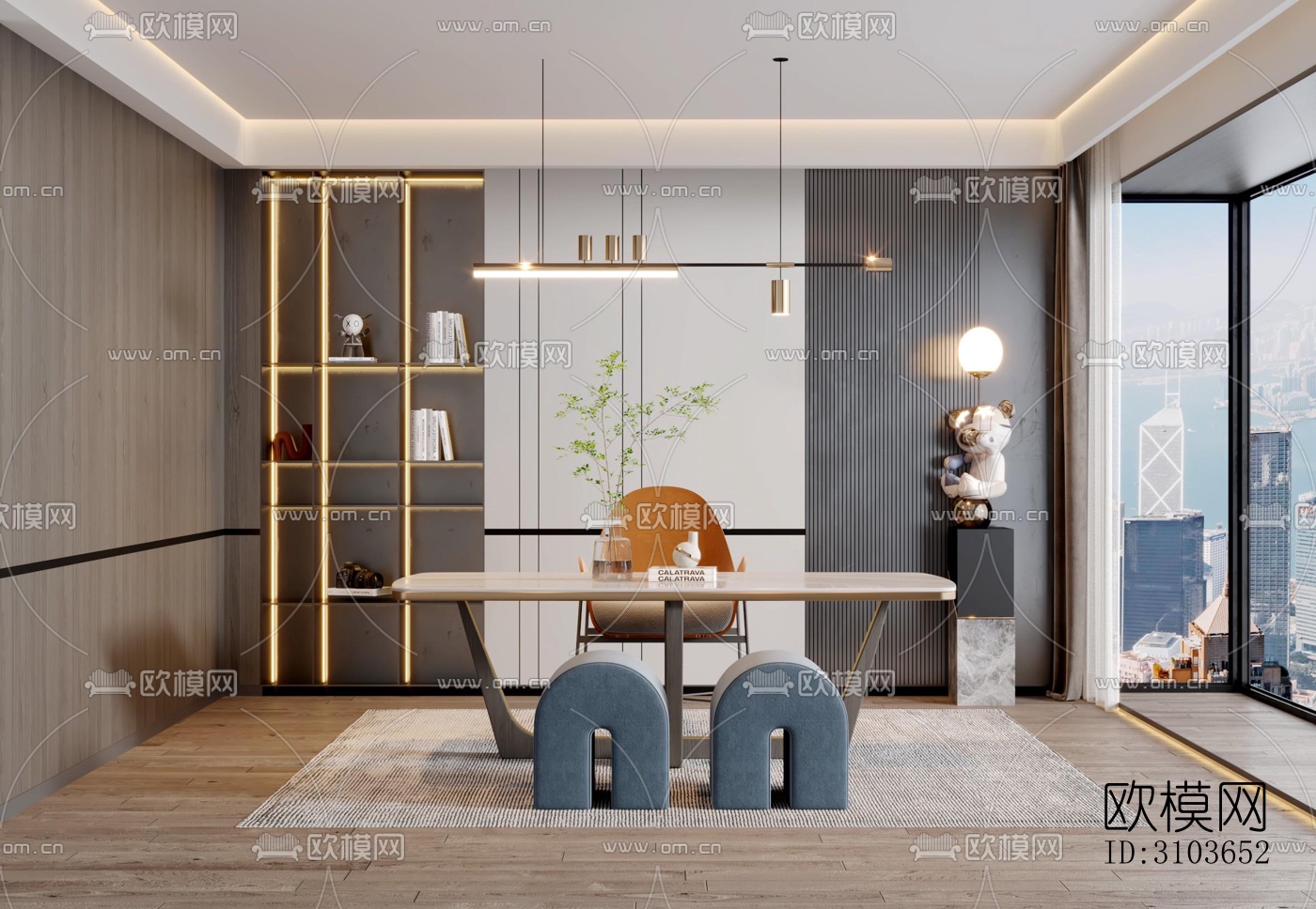 现代书房效果图下载（渲染图4）