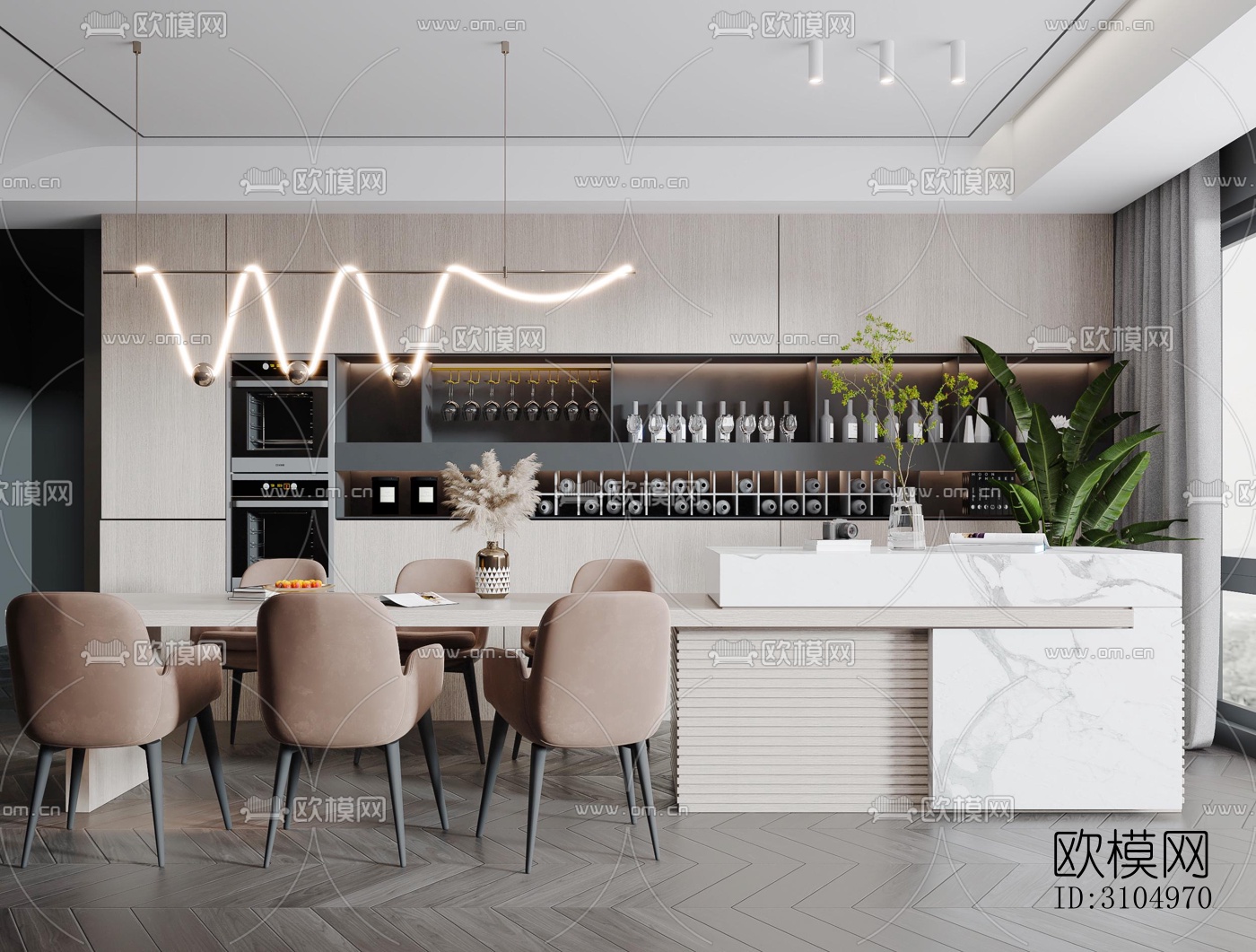 现代厨房效果图下载（渲染图3）