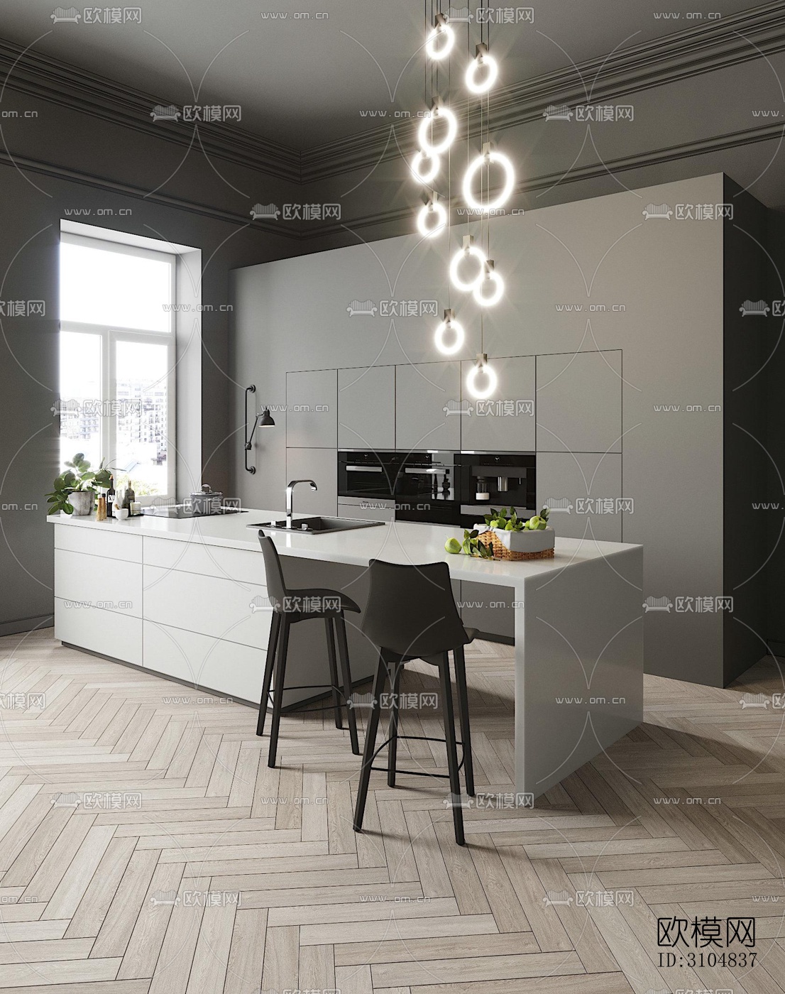 北欧厨房效果图下载（渲染图2）