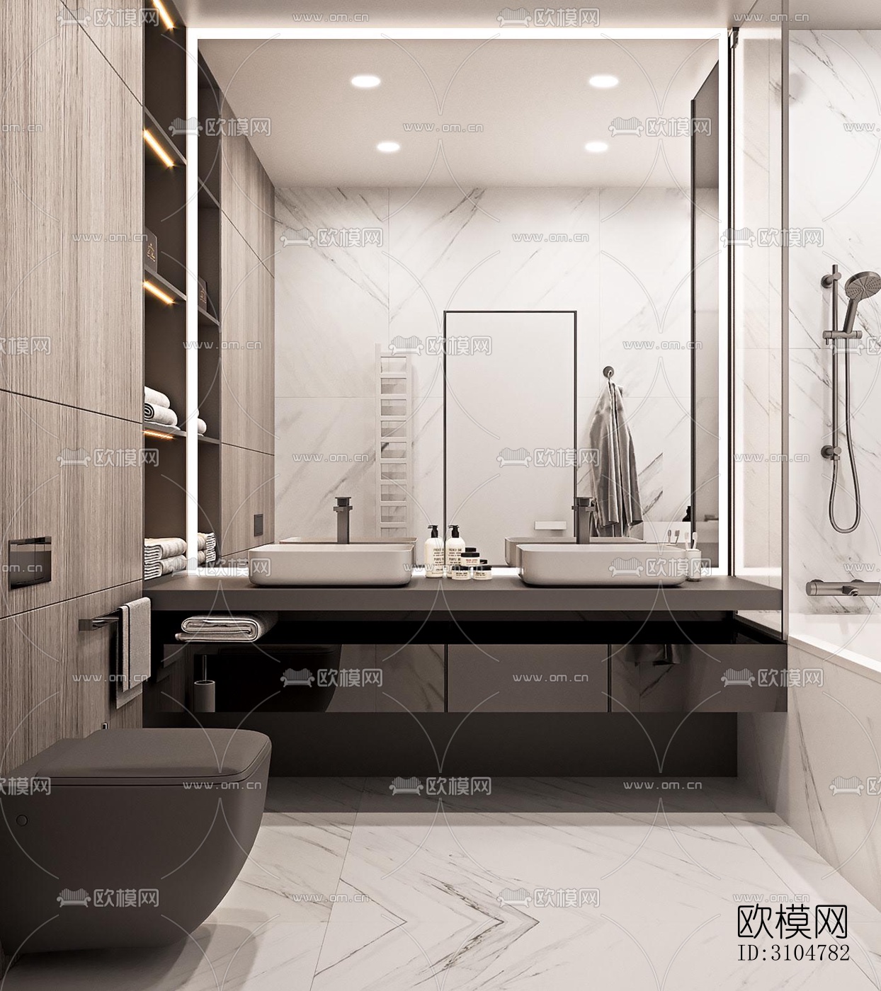 高级灰卫生间效果图下载（渲染图1）