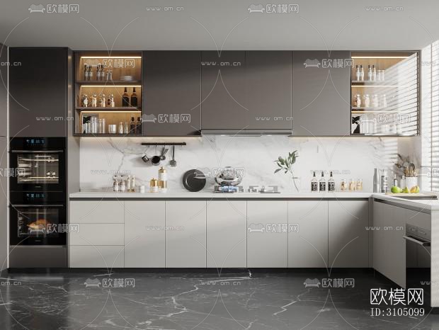 高级灰厨房效果图下载（渲染图5）