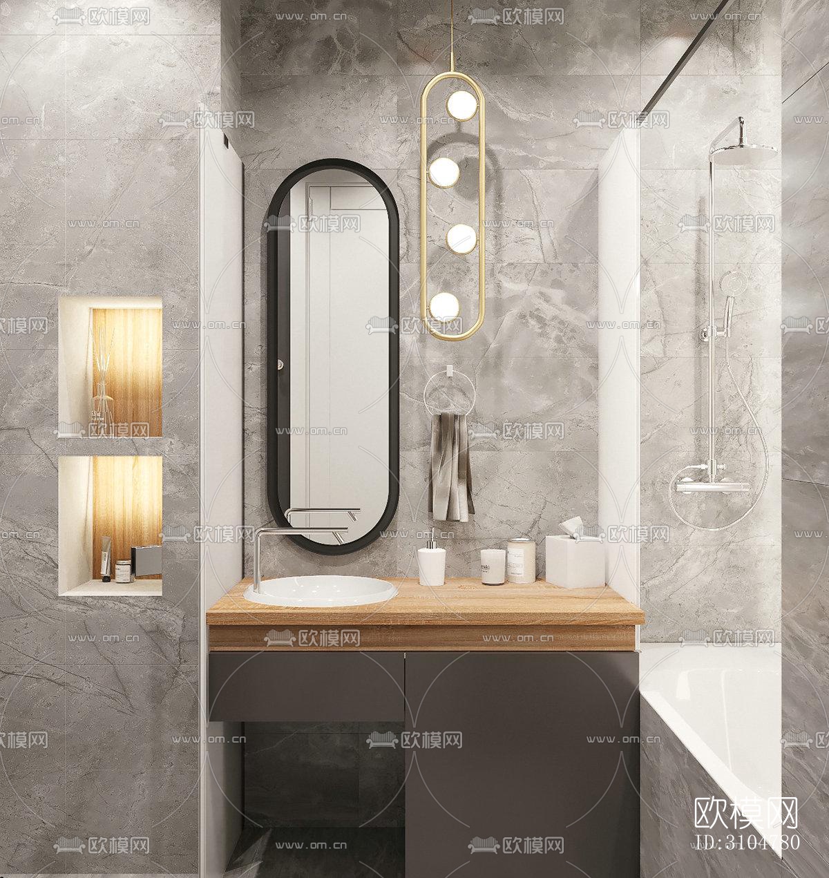 高级灰卫生间效果图下载（渲染图1）